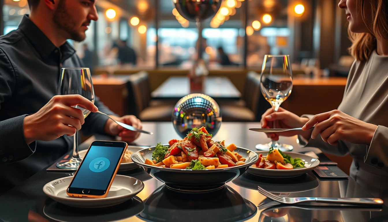 A stylish premium editorial restaurant scene showing one large main course placed in the center betw