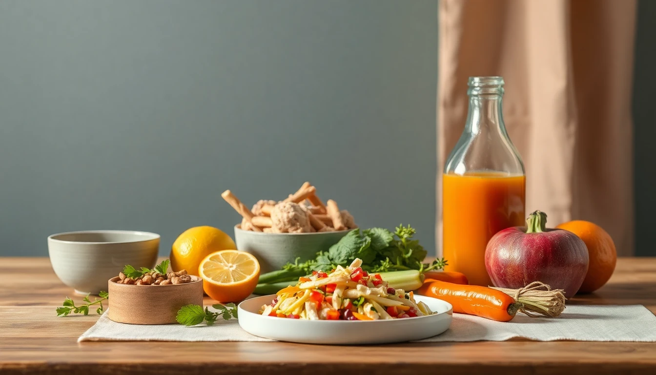 Realistische Food-Szene mit einer einfachen gesunden Mahlzeit und wenigen klaren Zutaten auf einem T