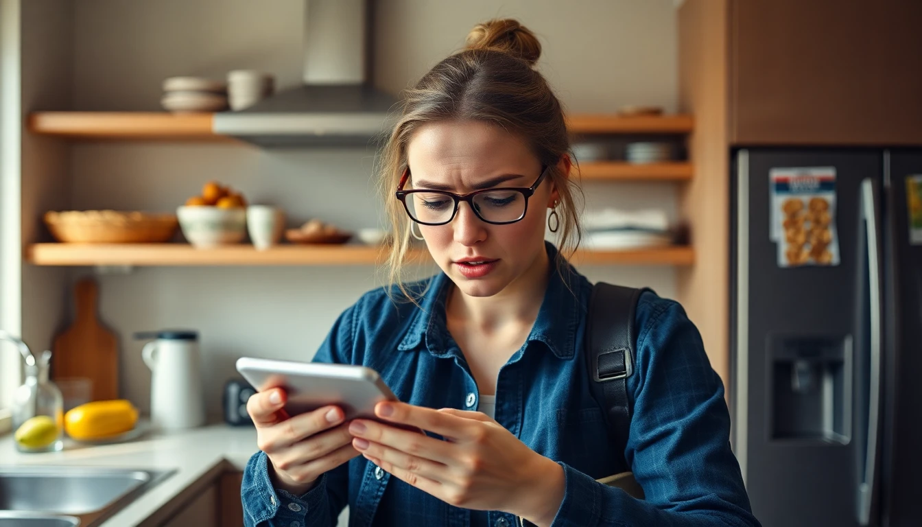 Einfache gesunde Mahlzeit mit Smartphone und Zutaten auf einem Tisch in einer ruhigen Alltagsszene.