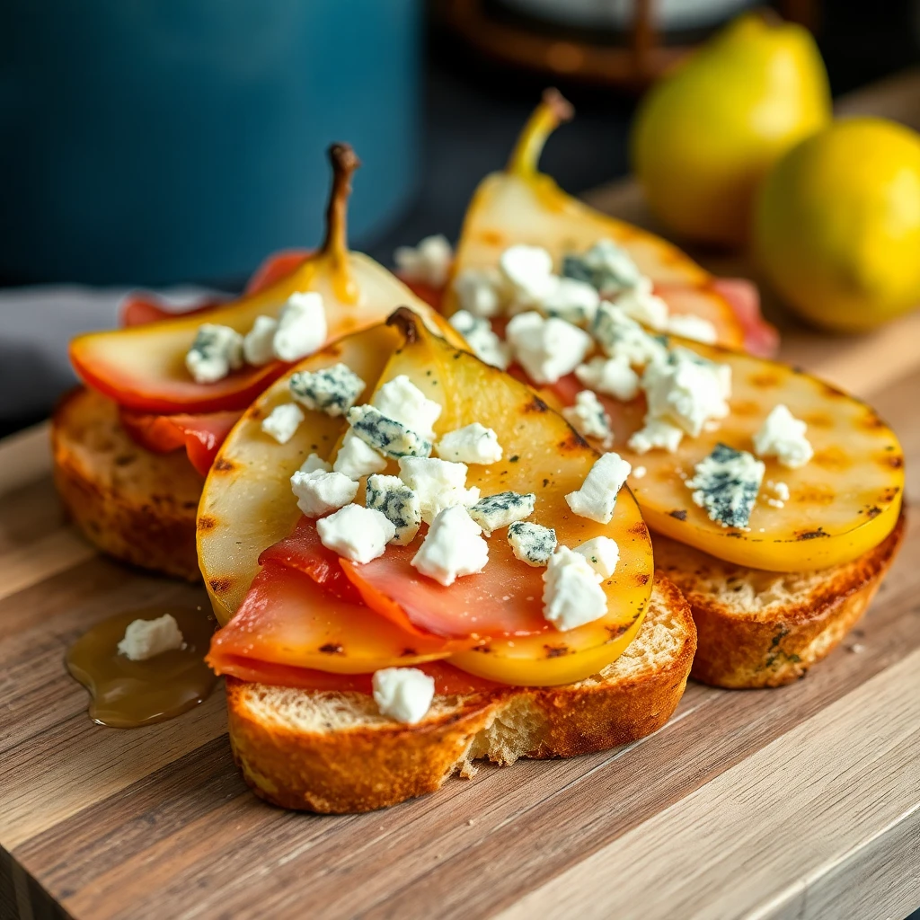 Bruschetta mit gegrillten Birnen und Prosciutto