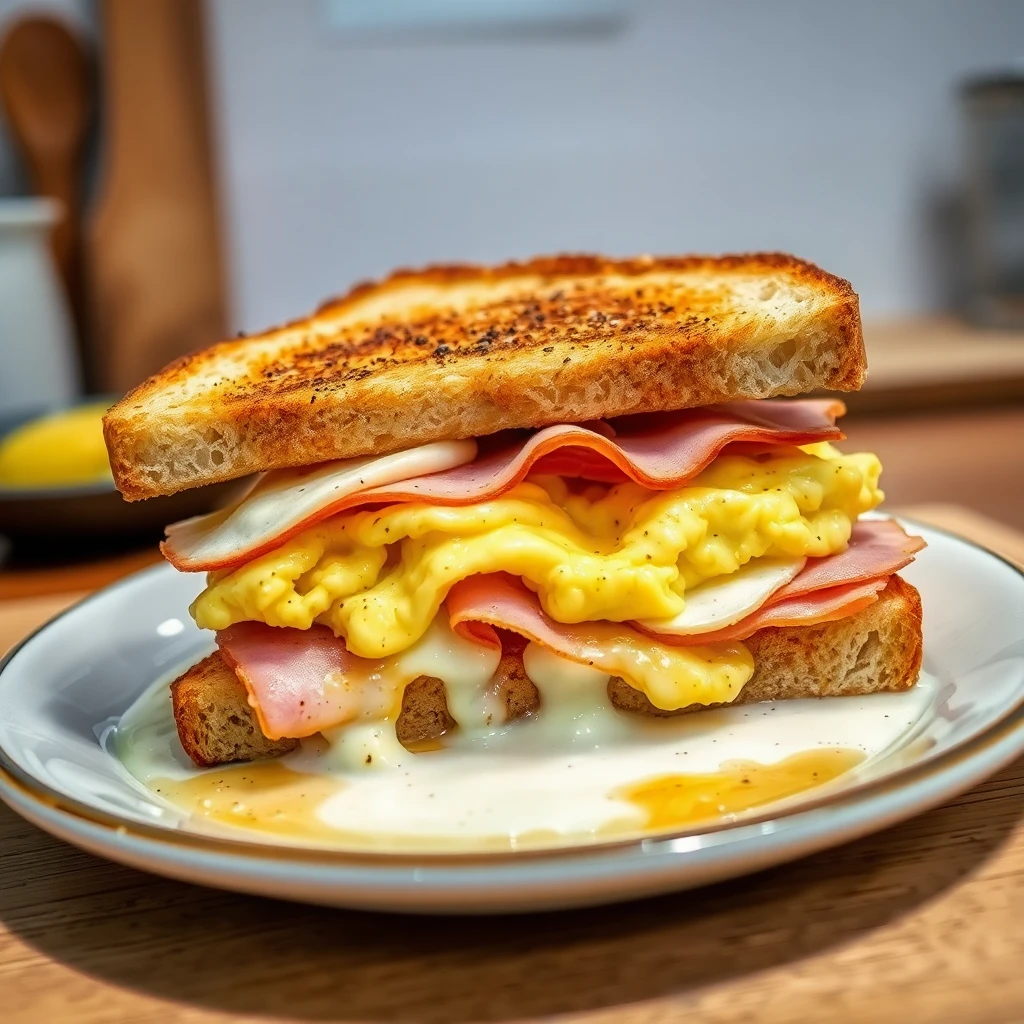 Sandwich-Auflauf mit Schinken und Käse