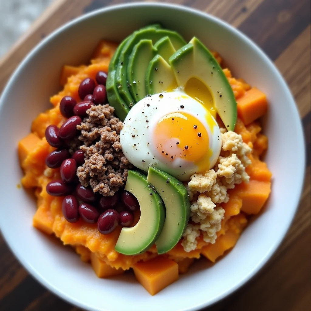 Süßkartoffel-Bowl mit Spiegelei 