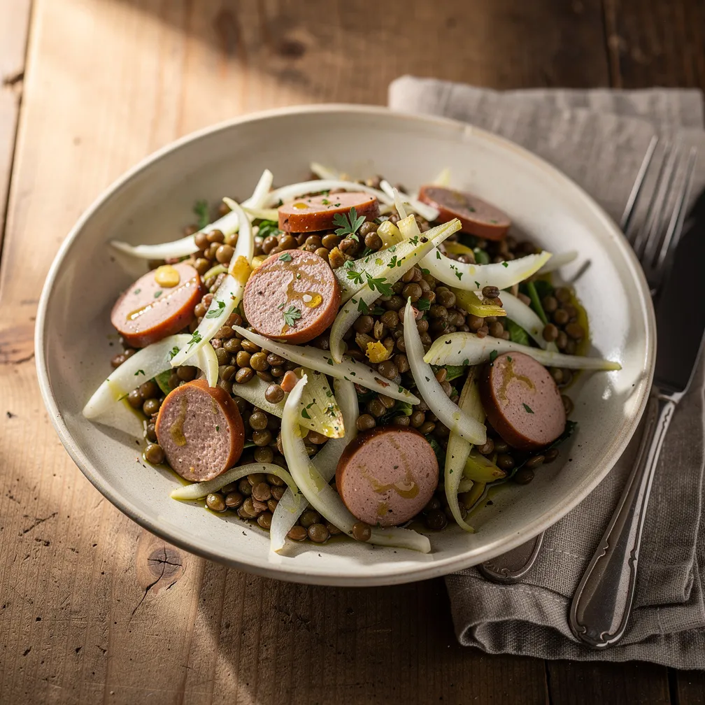 Salat mit Salsicca, Linsen und Fenchel