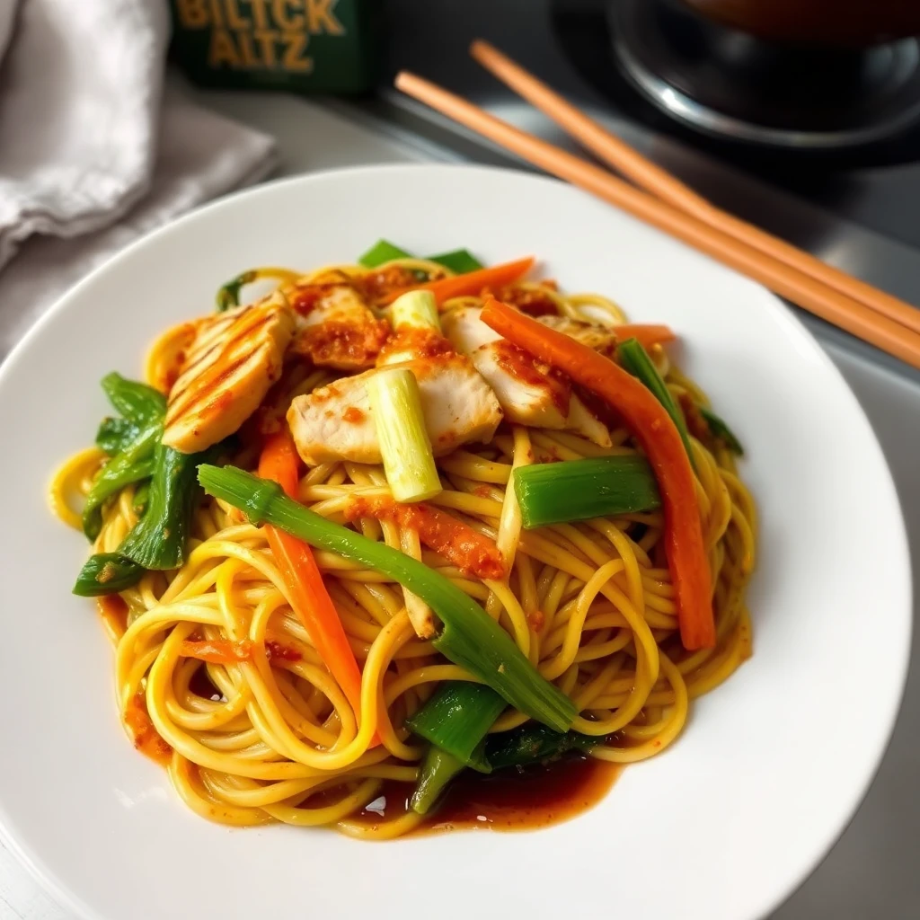 Bami Goreng mit Wokgemüse und Hähnchen 