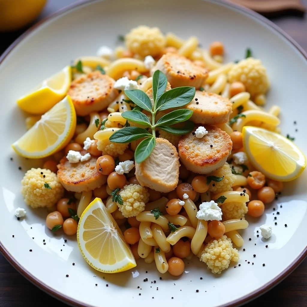 Proteinreicher Blumenkohl-Kichererbsen-Salat mit Hähnchen