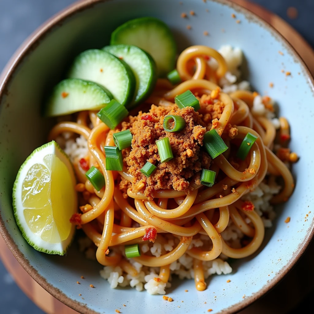 High Protein Crispy Chili Peanut Udon Bowl