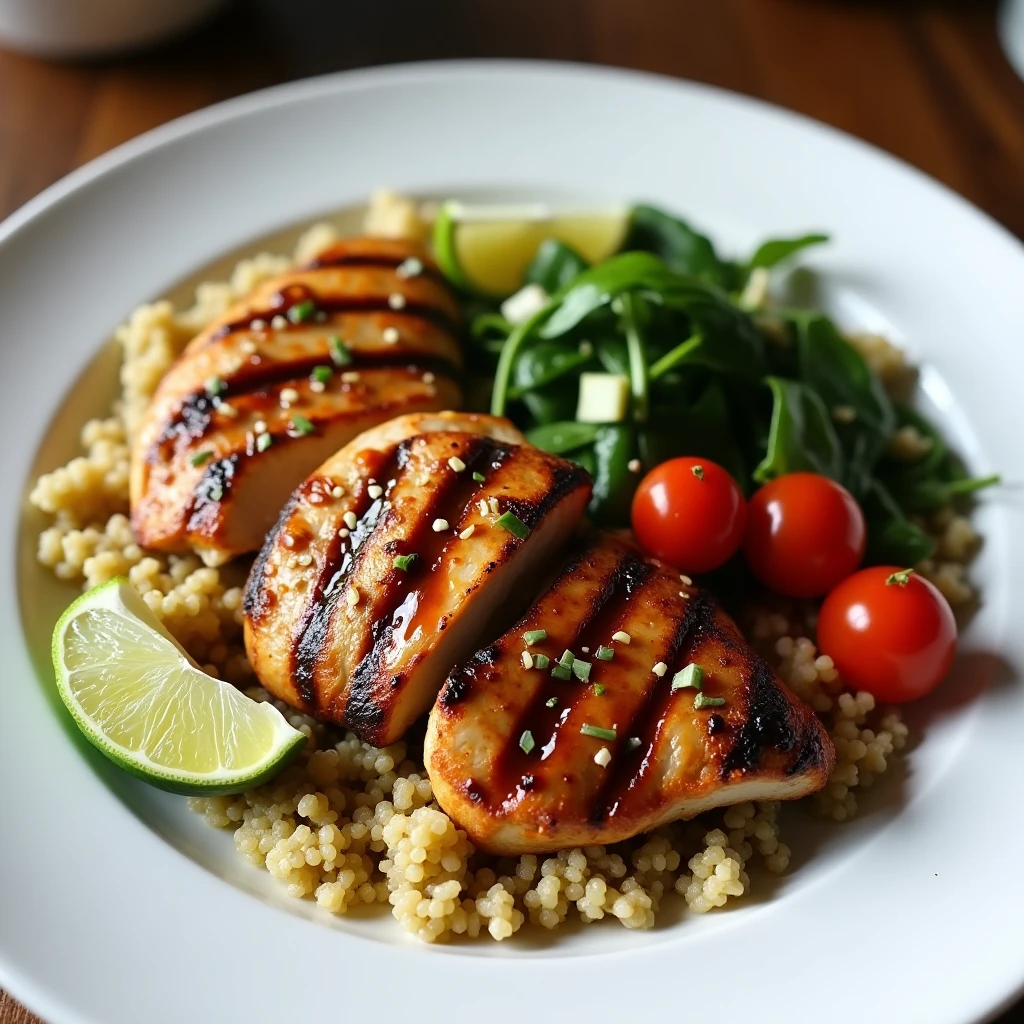 Limetten-Quinoa mit BBQ-Hähnchenstücken und Avocado
