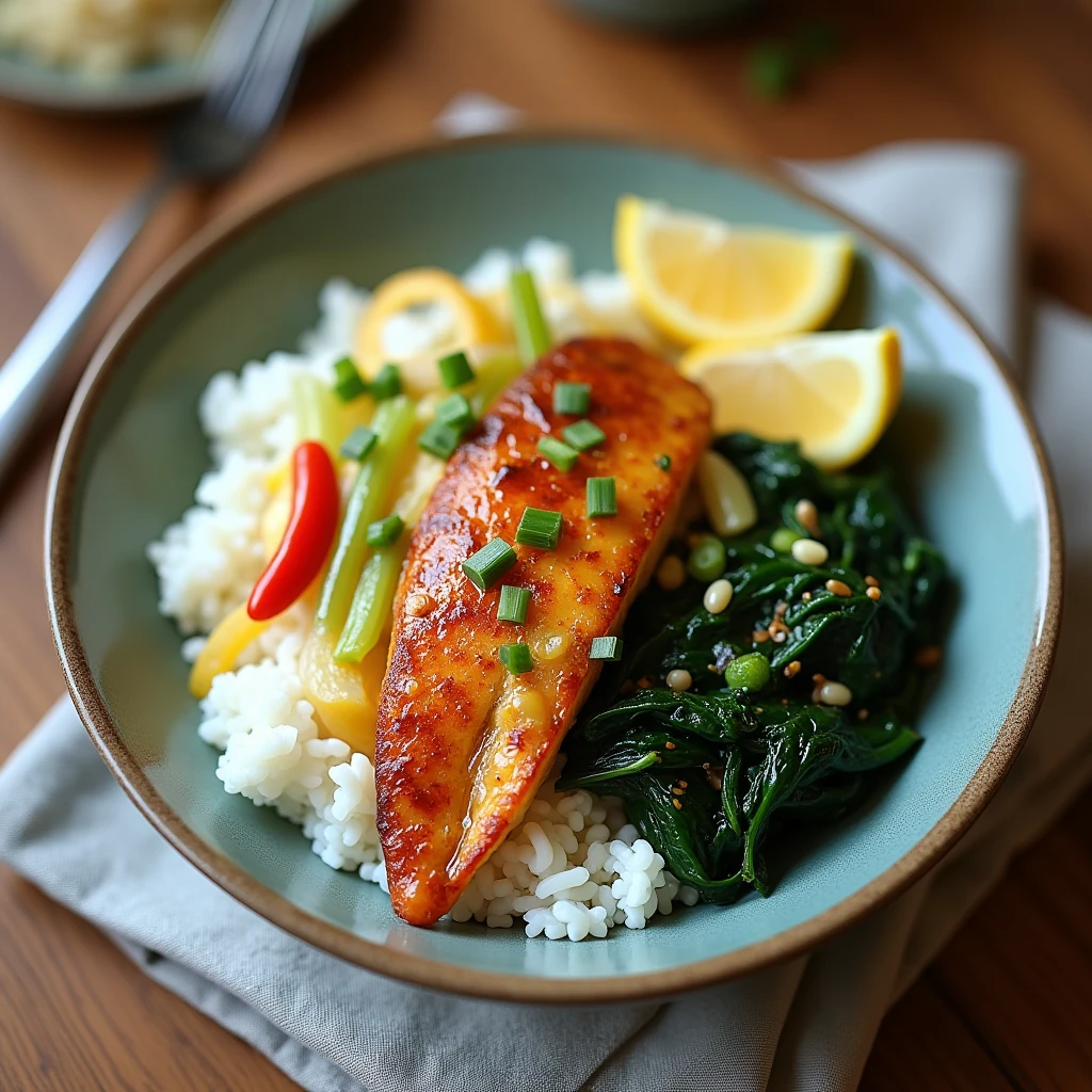 Pangasius aus der Pfanne mit Reis und Spinat