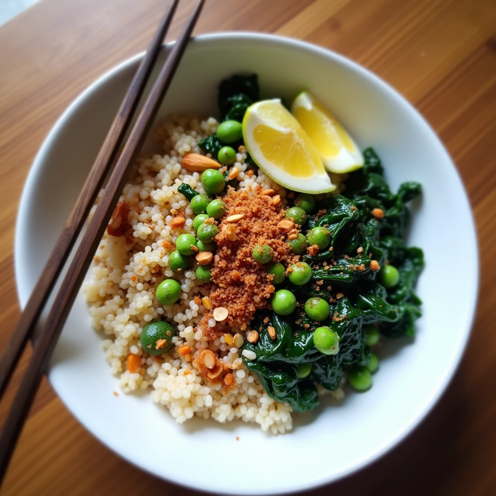 Quinoa-Bowl mit Grünkohl und Erbsen