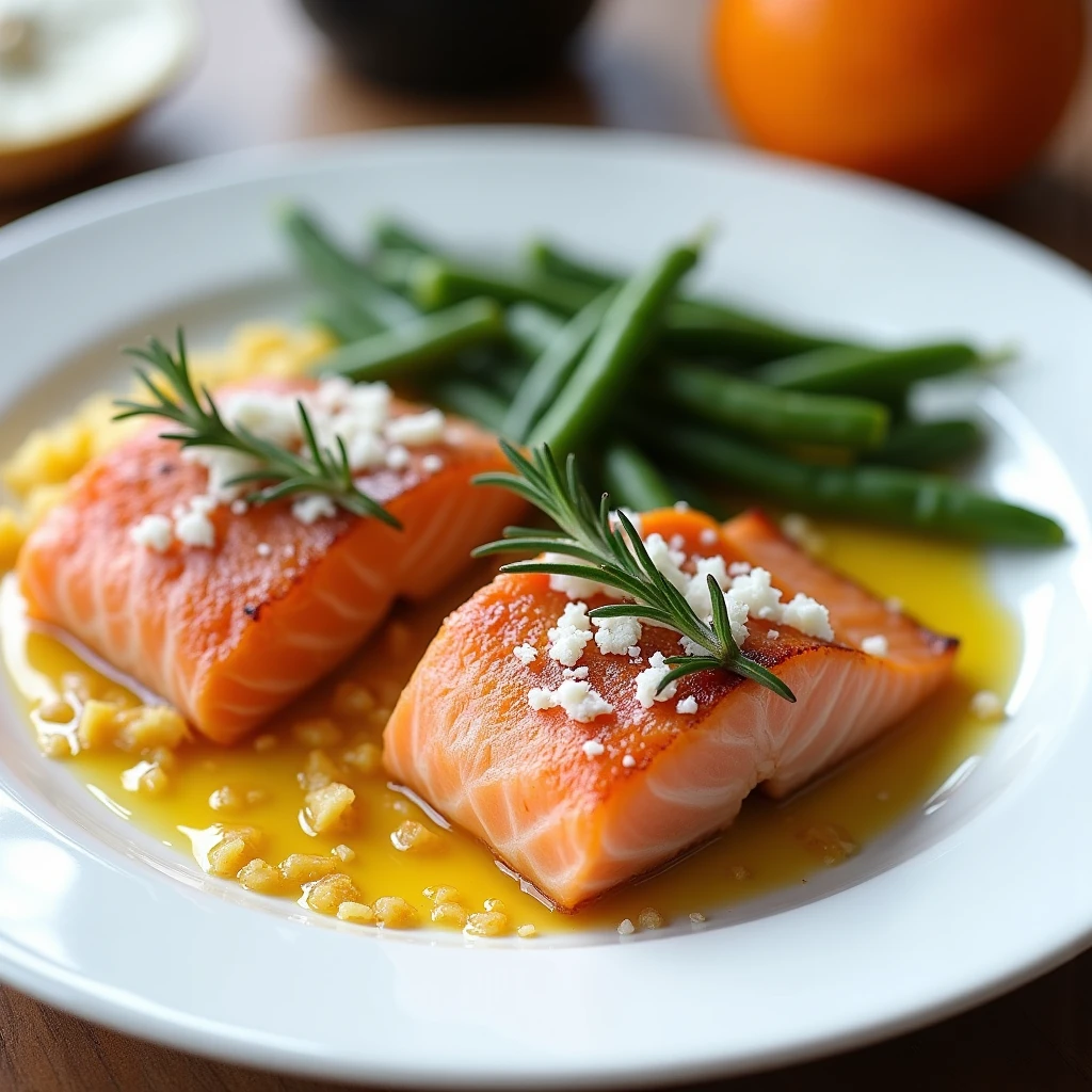 Rosmarin-Lachs mit Parmesan-Bohnen