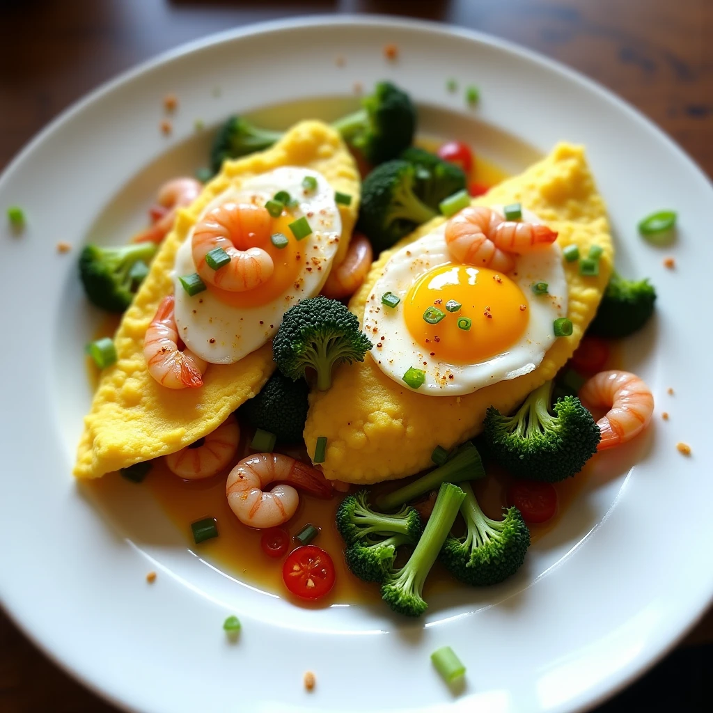 Asiatische Omelettes mit Garnelen