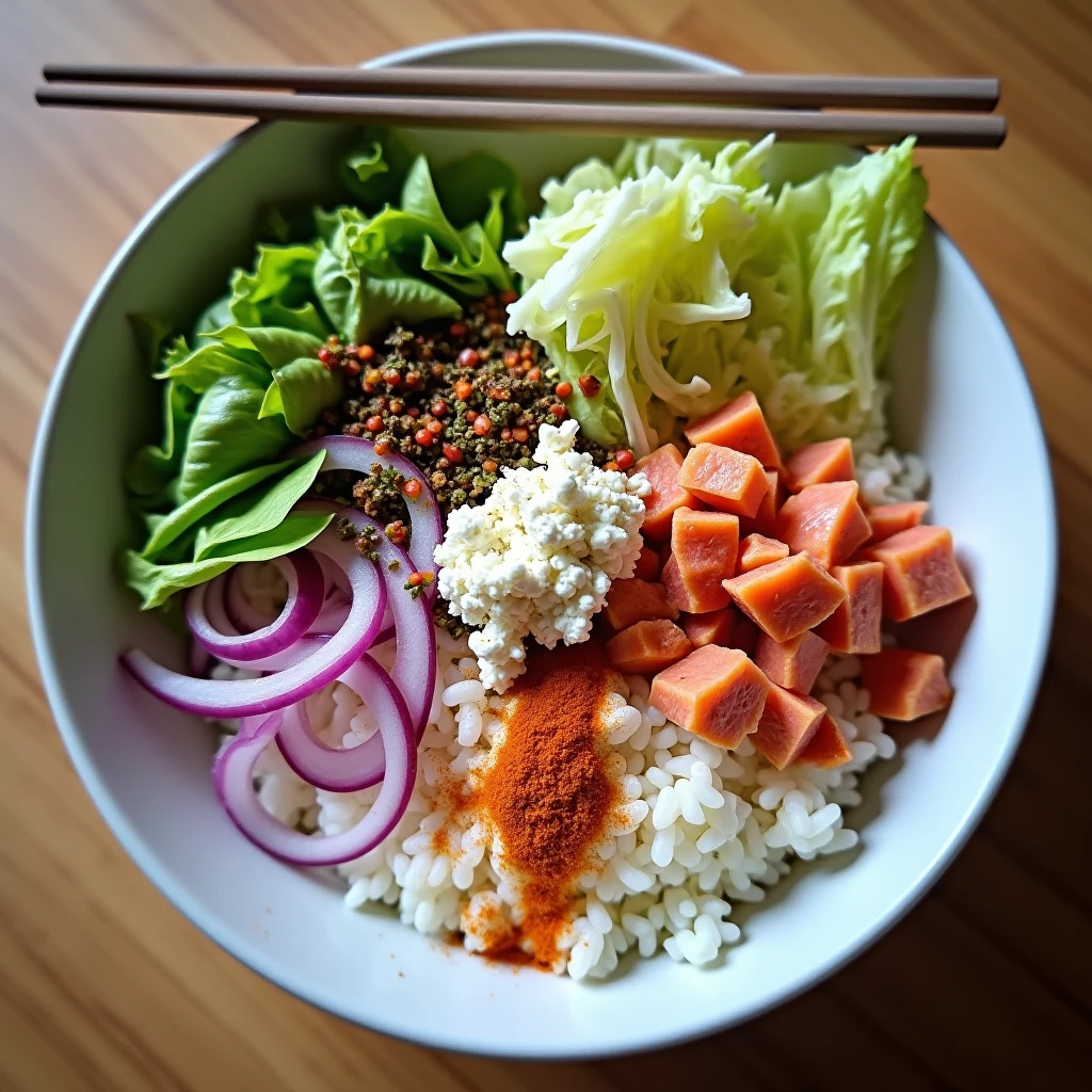 Salat Bowl mit Reis und Thunfisch