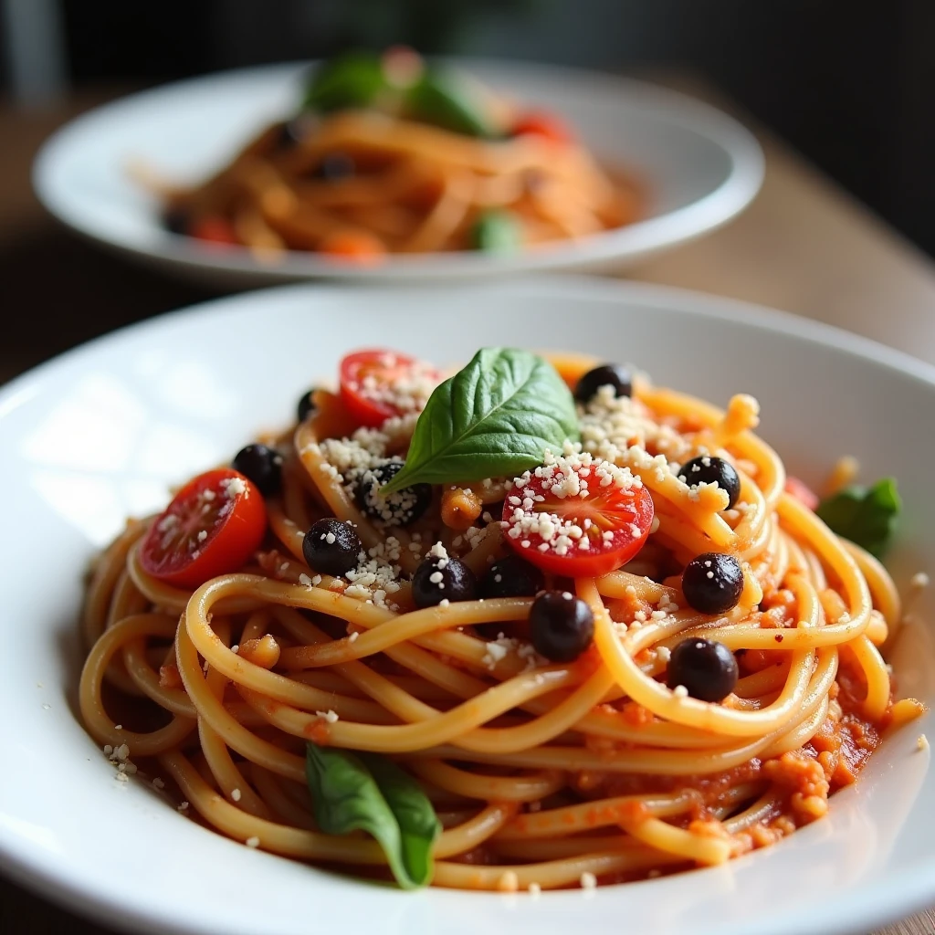 Spaghetti mit Quinoa-Bohnen-Bällen