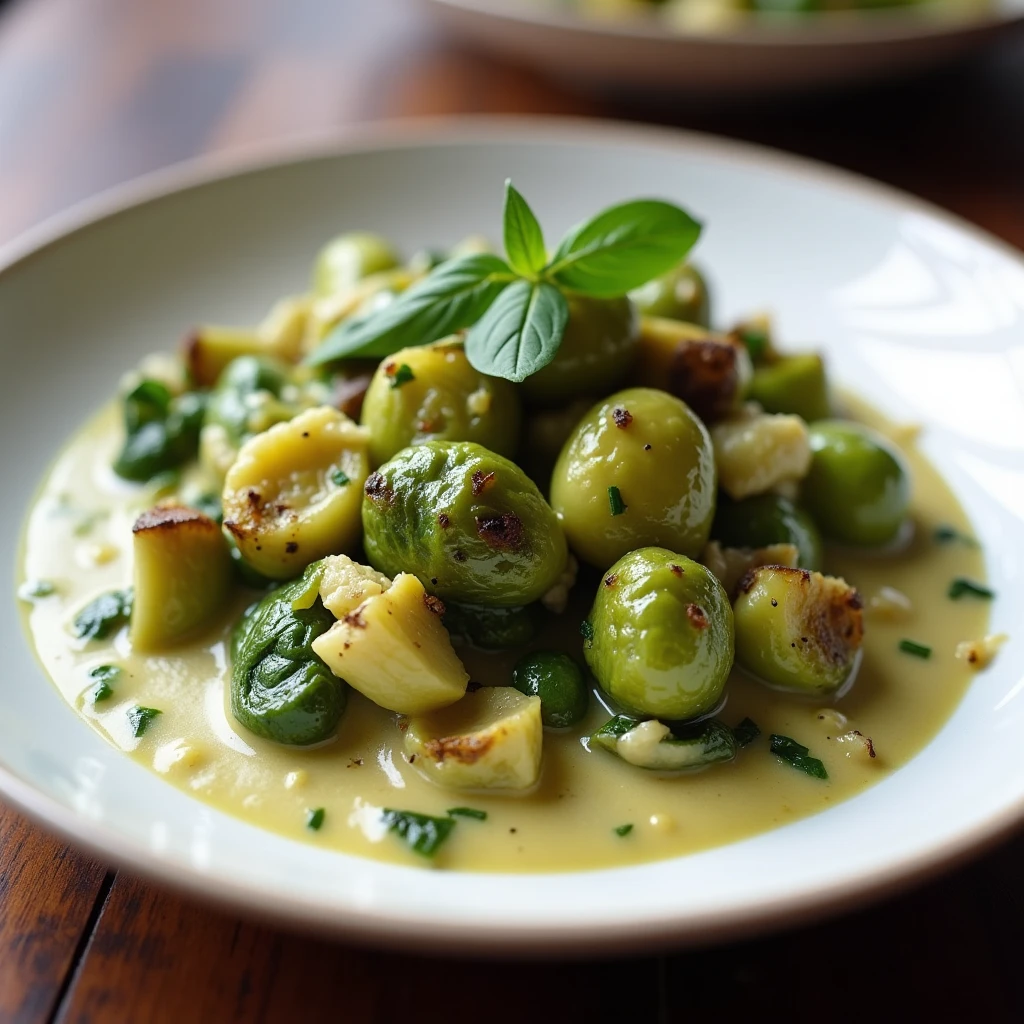 Green Carbonara mit geröstetem Rosenkohl