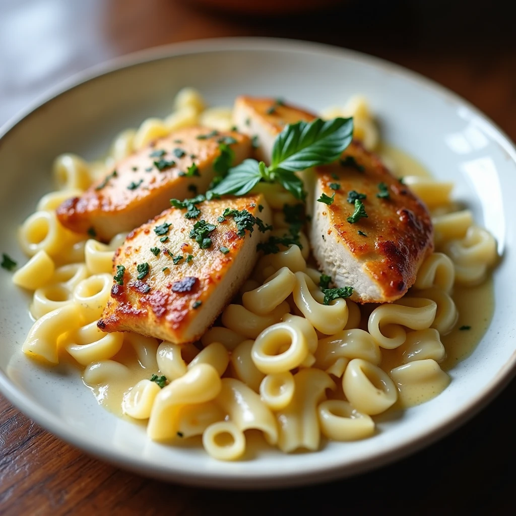 Hähnchenstreifen mit Nudeln in Sahnesauce
