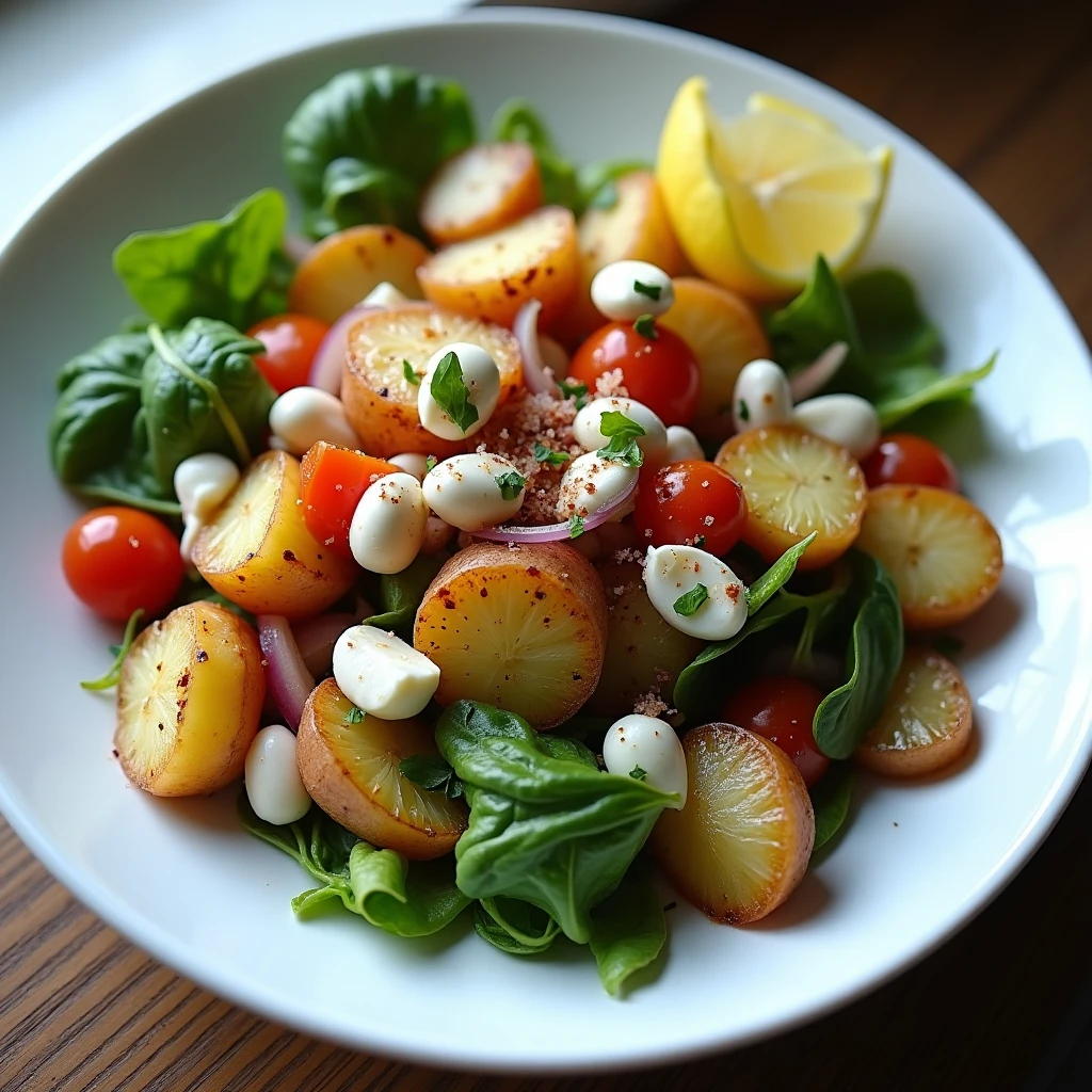 Gerösteter Kartoffelsalat mit veganem Quark