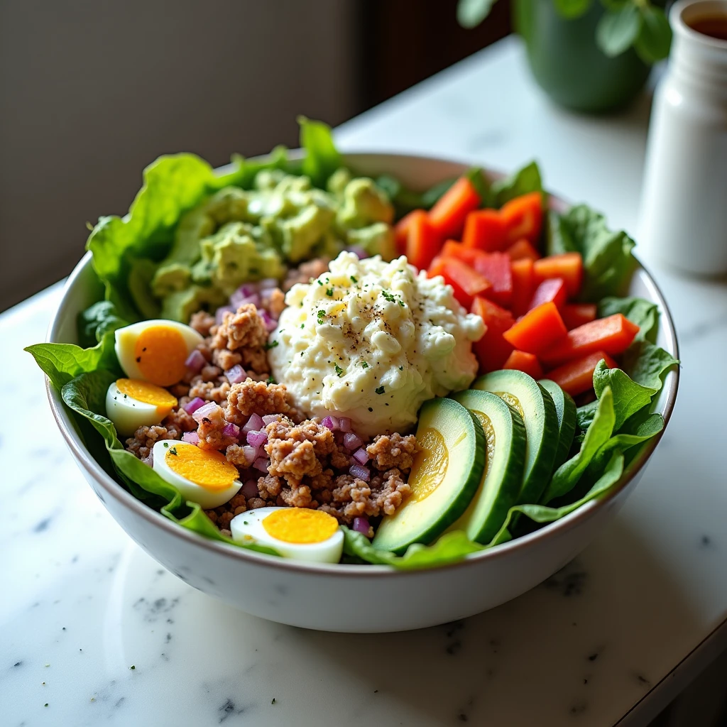 Proteinreicher Salat mit Hüttenkäse und Thunfisch