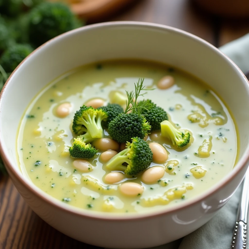 Cremige Brokkolisuppe mit weißen Bohnen
