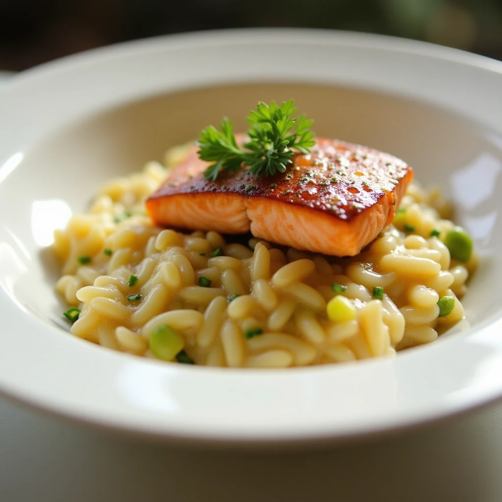Fenchelrisotto mit Lachsfilet & Orangenöl