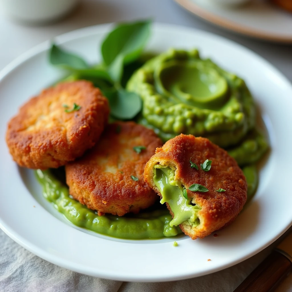 Veggie Nuggets mit Kokos-Erbsen-Stampf