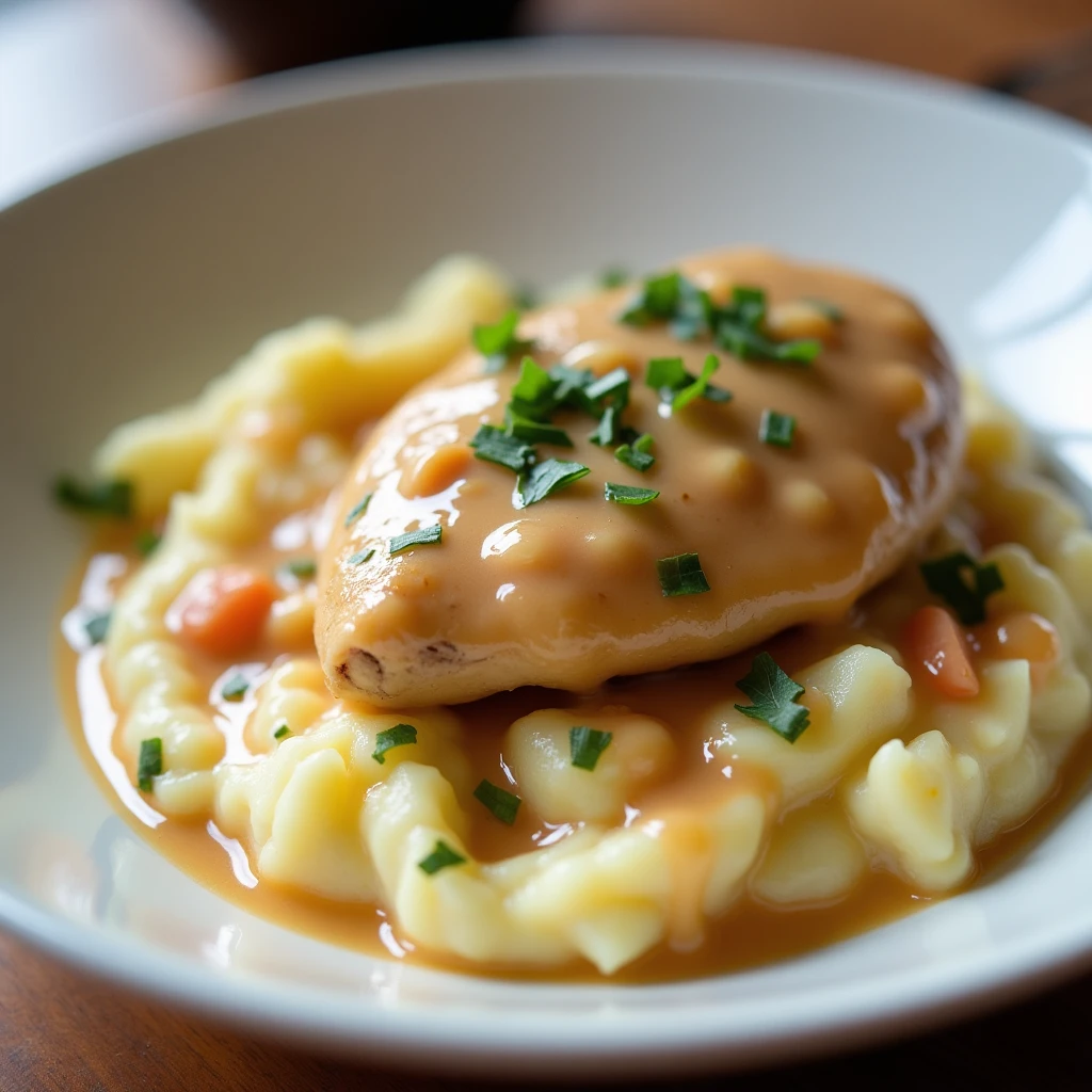 Cremiges Hähnchen mit Kartoffelpüree 