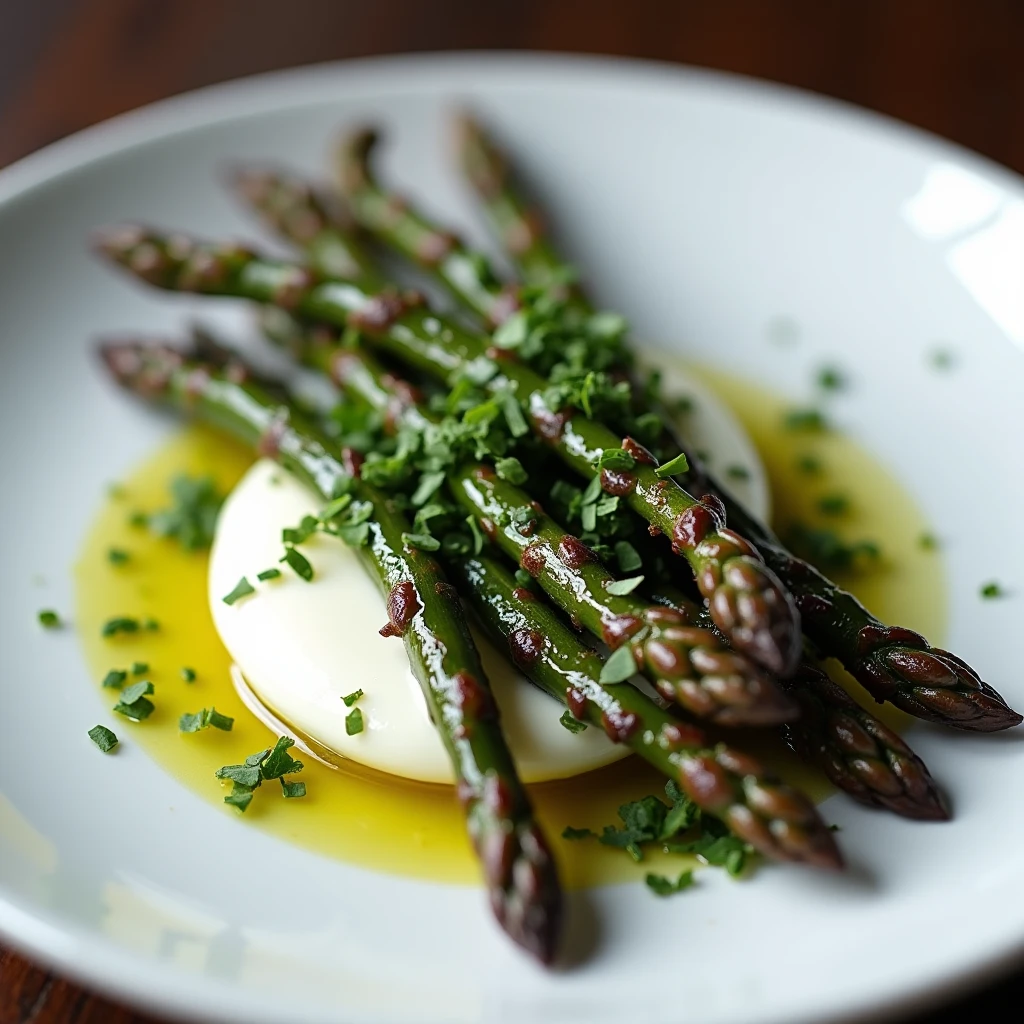 Gerösteter Spargel auf Burrata