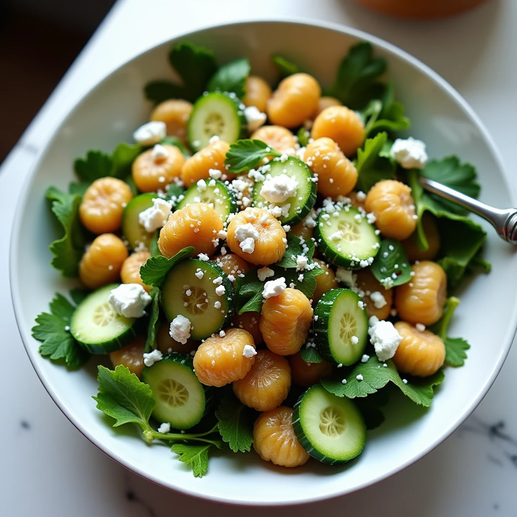 Knuspriger Gnocchi Salat mit High-Protein Dressing