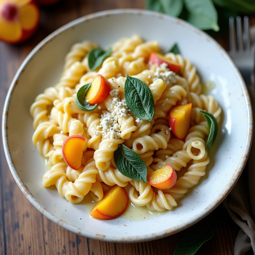 Salbei-Pfirsich-Pasta mit Frischkäse-Creme