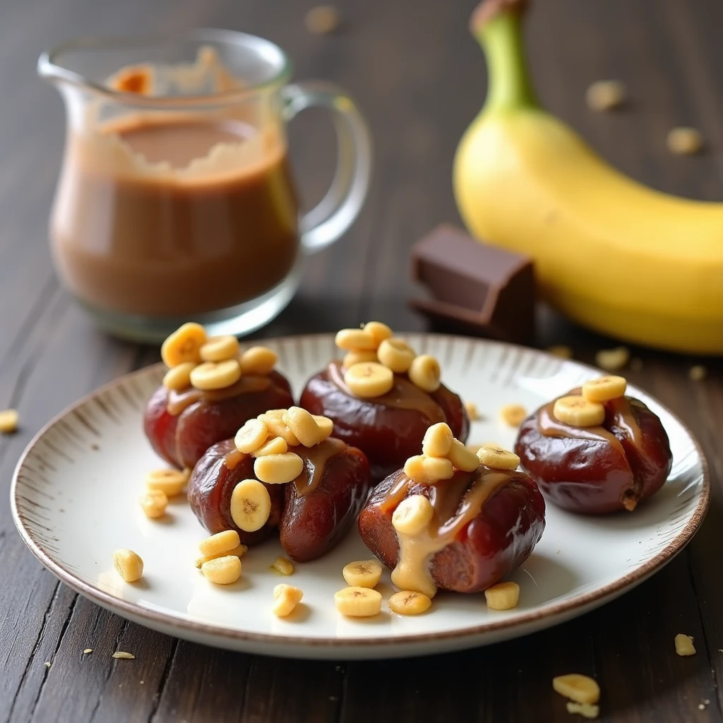 Dattel-Erdnuss-Snack mit Banane und Schokolade