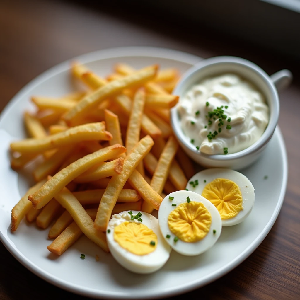 Kartoffel-Pommes mit Ei und Skyr-Dip