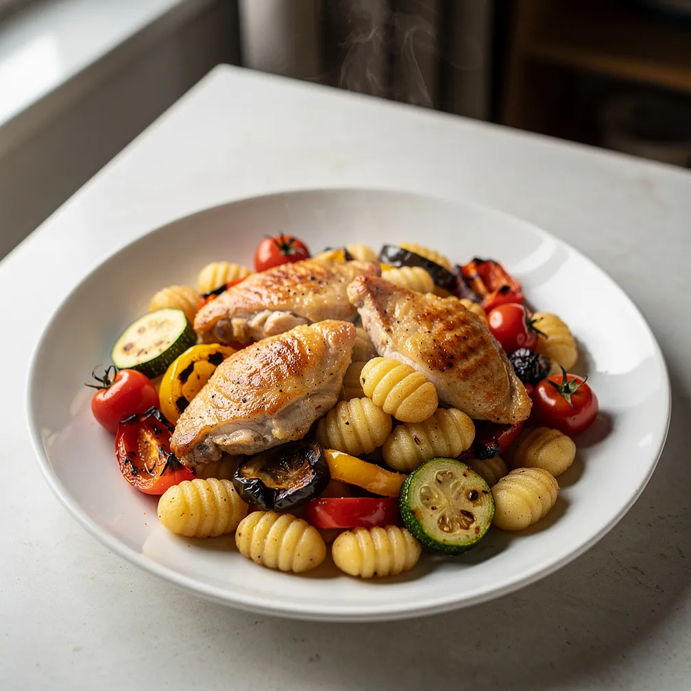 Gnocchi mit Hähnchen und Gemüse vom Blech