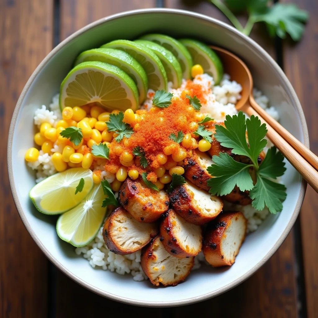 Mais-Hähnchen-Reis-Bowl