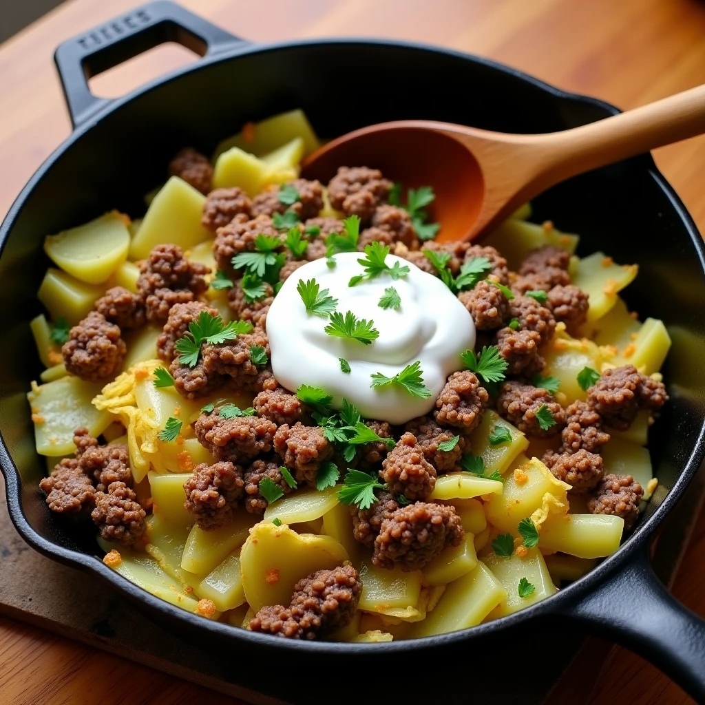 Spitzkohlpfanne mit Hackfleisch