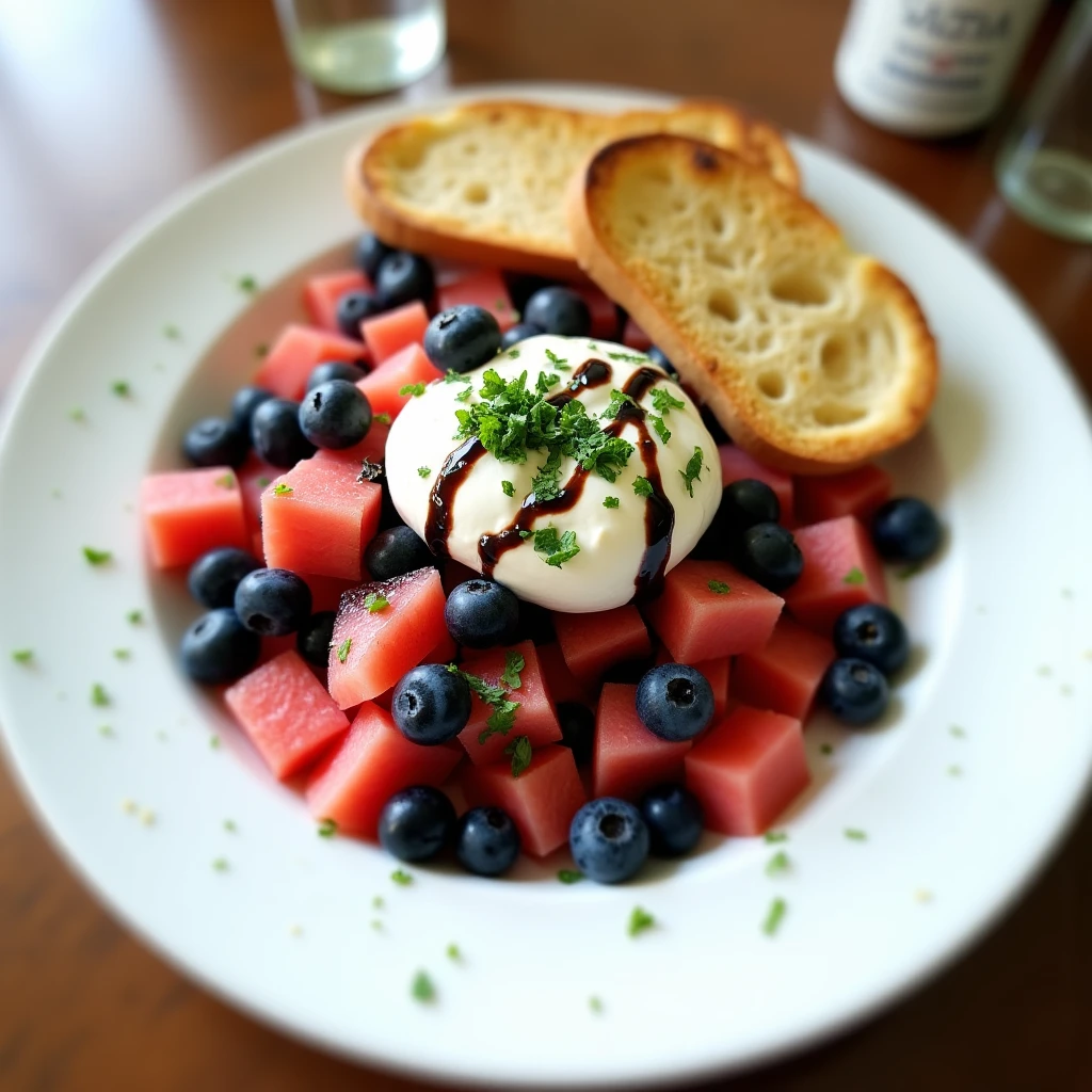 Burrata mit Wassermelone & Blaubeeren